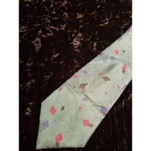 Vintage Tom James Neck Tie Mens Textured Green Blue Pink Career Wear Suit